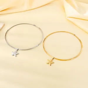 Starfish Pendant Choker Necklace Stainless Steel Minimalist Rigid Collar Ocean Beach Style Women Fashion Jewelry
