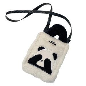 Cute plush panda crossbody bag in black and white faux fur with Angry PANDA embroidery
