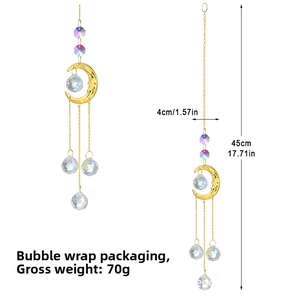 Detailed view of crescent moon suncatcher with dimensions and purple crystal beads
