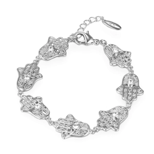 Bracelet main de Fatma en argent avec pierres en zircone et fermoir mousqueton ajustable