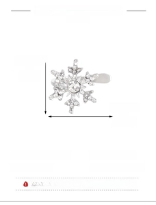 Detail showing snowflake ear cuff dimensions of 1.4cm by 1.1cm with silver zircon finish