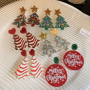 6-pair Christmas earring set with glittering Xmas trees and red stars for women