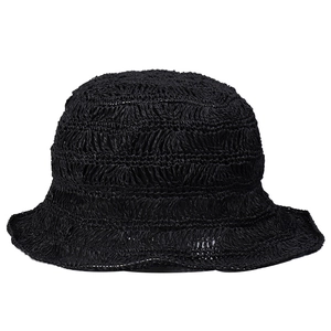 Handmade black straw bucket hat with hollow woven design for women summer fashion