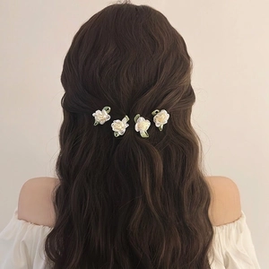 Pince À Cheveux Fleur En Satin Fait Main Vintage Jasmin 3D Tissu Barrettes Élégant Accessoire Cheveux Femme