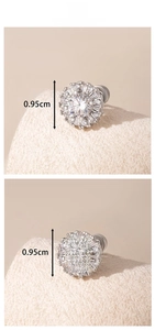 Detail view of 0.95cm halo stud earrings with zircon stones and screw back in silver
