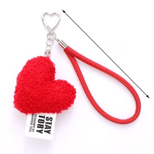 Red plush heart keychain with 18cm length and 26g weight for bags and phones