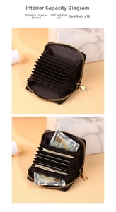Black crocodile pattern card holder showing 12 slots and 2 ID windows with cash