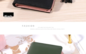 Detail view of black and dark green minimalist PU leather wallets with side zipper