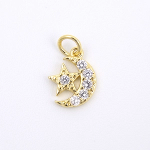 Elegant gold celestial pendant with moon and star micro-set cubic zirconia stones