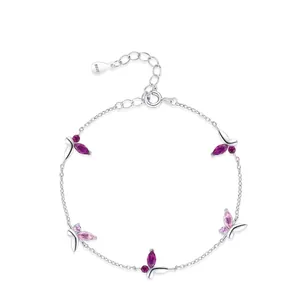 Bracciale Farfalla in Argento Sterling 925 con Zirconi Rosa Viola Gioielli Dolci Eleganti Regalo per Donna