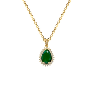 Vintage titanium steel necklace with water drop green zircon and sparkling diamond halo