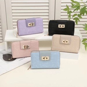 Women Long Wallet Crocodile Pattern PU Leather Zipper Purse Gold Clasp Multi Card Slots Clutch Bag Fashion Elegant