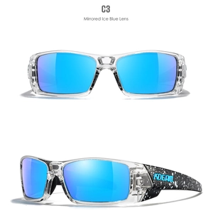 Dettagli occhiali sportivi C3 polarizzati con lenti a specchio blu e montatura chiara