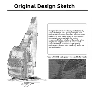 Detailed sketch of tactical crossbody bag made of durable 600D waterproof oxford fabric