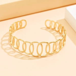 Bracciale rigido aperto geometrico ovale vuoto in acciaio inossidabile placcato oro 18K