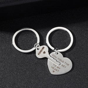 Stainless Steel Heart Key Keychain Forever Engraved Couple Keyring Valentine Day Gift Love Romance Accessory Jewelry