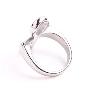 Polished stainless steel ring with minimalist oval cutout design for men and women