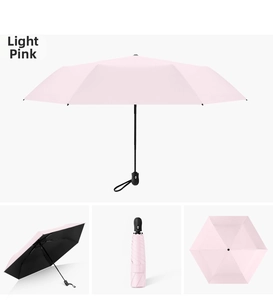 Light pink folding umbrella with black UV coating and multiple display angles