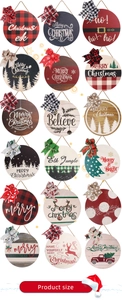 Grid view of 15 Christmas wooden door signs with plaid bows and festive slogans