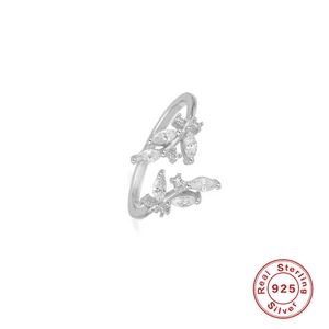 S925 sterling silver adjustable ring with marquise cut stones in floral leaf design