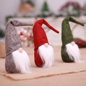 Three Christmas gnomes set in grey red and green felt with long white beards decor