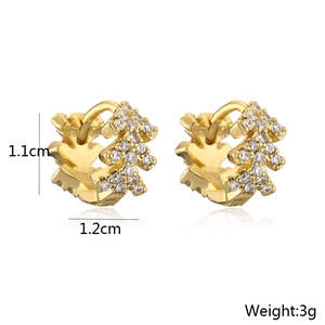 Detailed size view of gold plated hoop earrings with cubic zirconia, 1.1cm and 1.2cm