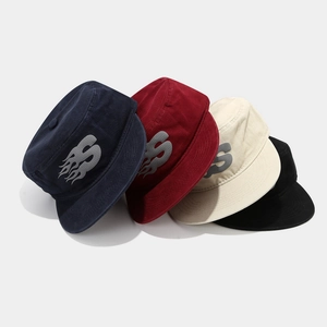 Flat top baseball cap with fire S logo in navy, burgundy, white and black colors