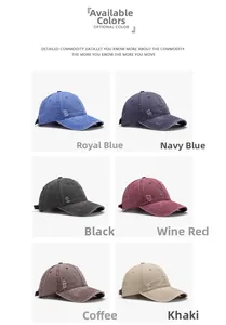 Griglia dettagliata di cappelli da baseball in cotone lavato in sei colori vintage