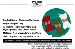 Detailed dimension guide for bone-shaped knitted Christmas stockings in three colors