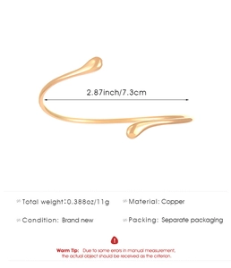 Detailed product dimensions for the rose gold liquid lava arm bracelet in copper