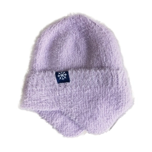 Berretto invernale termico in maglia con paraorecchie ed etichetta fiocco di neve viola