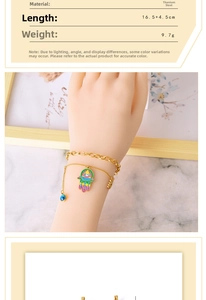 Detail of titanium steel layered bracelet featuring Hamsa Hand and Evil Eye charms