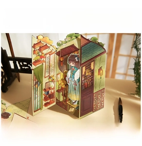 Detailed view of 3D folding scenery stickers with elegant dollhouse and creative illustrations