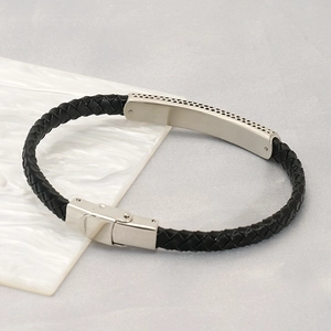 Vintage leather cord bracelet with a stainless steel cross plate for men and women