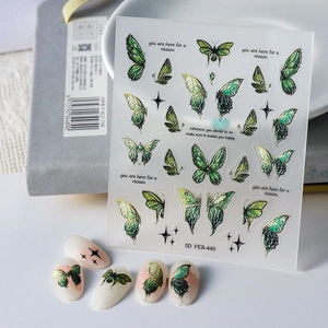 5D Embossed Butterfly Nail Stickers Self Adhesive Waterproof Stereoscopic Gradient Aurora Retro Baroque Decals For Women