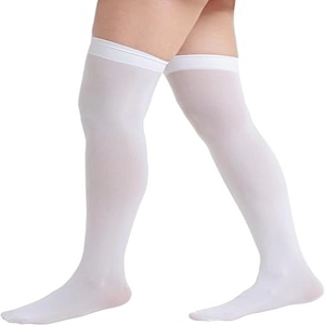 Bas autofixants blancs semi-transparents en velours au-dessus du genou pour femmes