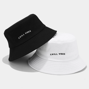 Bucket Hat Cotton Canvas Chill Vibes Letter Embroidery Sun Protection Outdoor Casual Sun Hat For Men Women