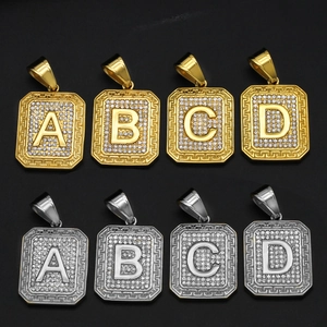 Letter Pendant Necklace Stainless Steel Iced Out Rhinestone Greek Key Pattern Hip Hop Jewelry Fashion For Men Women