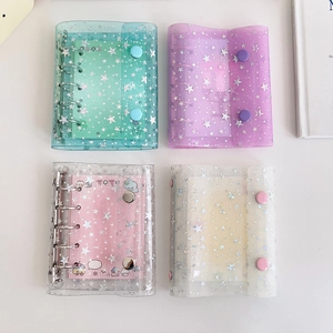 Mini Binder Notebook Transparent PVC Glitter Star Loose Leaf Journal Diary Organizer Students Girls Stationery Kawaii Gift