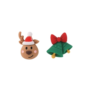 Close-up of Christmas reindeer and double bell charms with soft matte texture