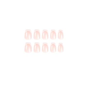 Classic French nude pink press on nails with white tips in a square oval shape