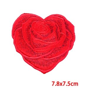 Red rose heart embroidered patch 7.8x7.5cm for DIY clothing and hat accessory