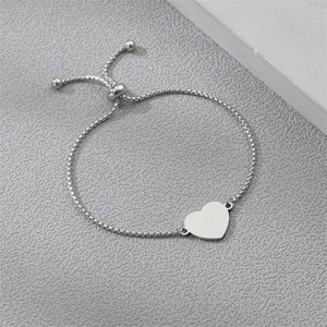 Polished heart pendant adjustable stainless steel box chain bracelet for women
