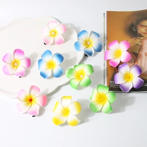 Frangipani pearl hair clips set in assorted gradient colors for beach vacation hair style