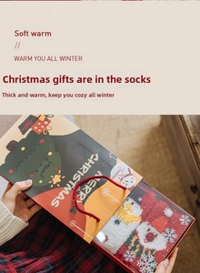 Three pairs of Christmas coral fleece socks in a festive Merry Christmas gift box