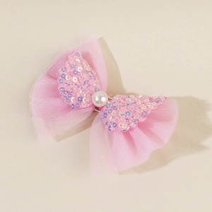 Pink lace cat hair clip with sparkling sequins and white pearl for pet grooming