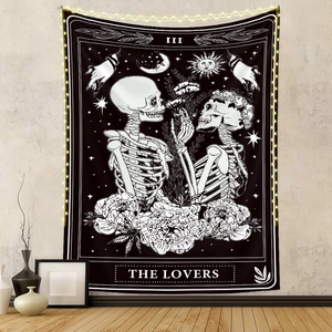 Tarot Tapestry The Lovers Wall Hanging Polyester Skull Rose Flower Sun Moon Gothic Bohemian Room Decor Aesthetic