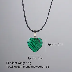 Green malachite pattern heart pendant necklace on black cord cord with 20mm dimensions