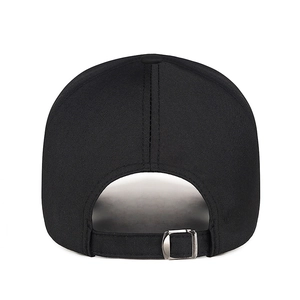 Classic black business baseball cap with adjustable metal buckle on the back view