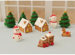 Miniature Christmas resin set with gingerbread houses, snowmen and small trees